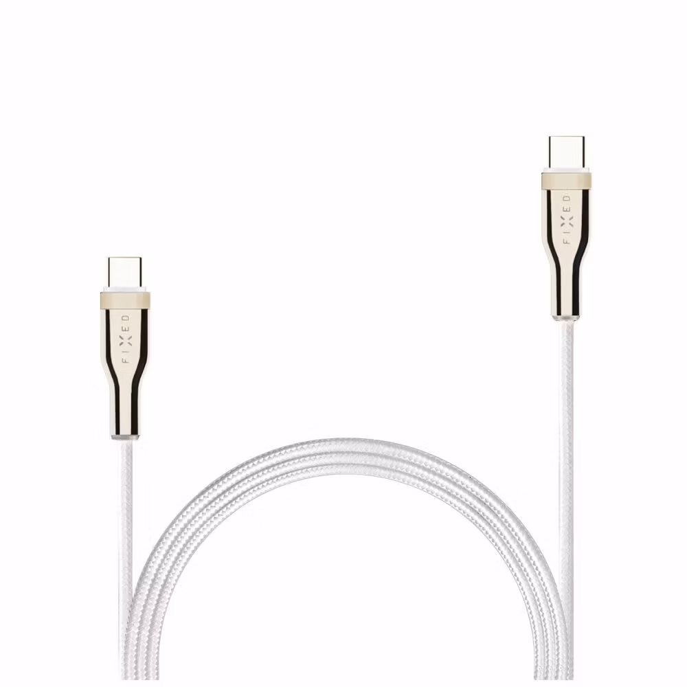 FIXED METAL 100W USB-C/C flätad kabel 2m Vit