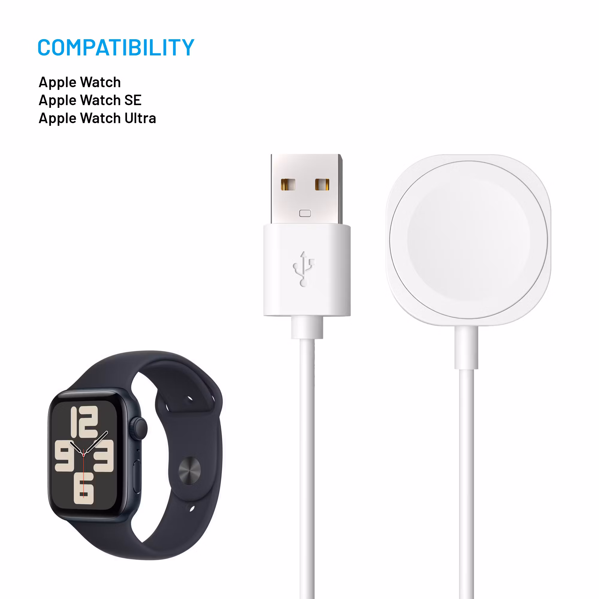 FIXED USB-A Laddkabel för Apple Watch Vit