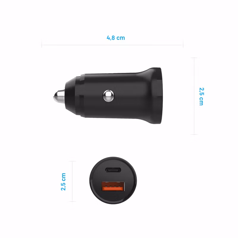 FIXED Snabb Billaddare 20W USB-C PD/USB-A Svart
