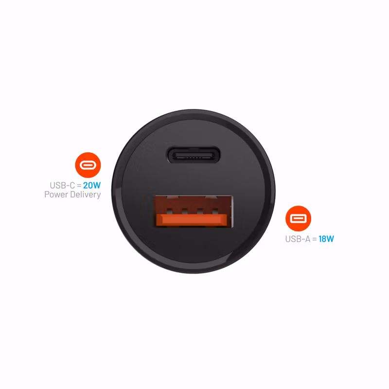 FIXED Snabb Billaddare 20W USB-C PD/USB-A Svart