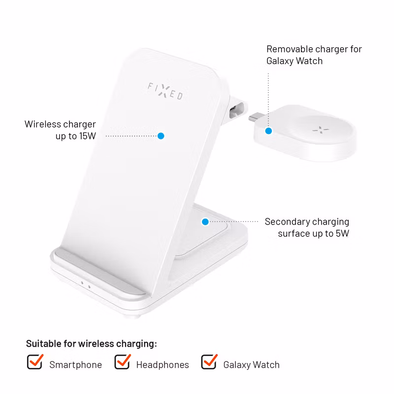 FIXED 3in1 Trådlös Laddstation för Samsung Vit