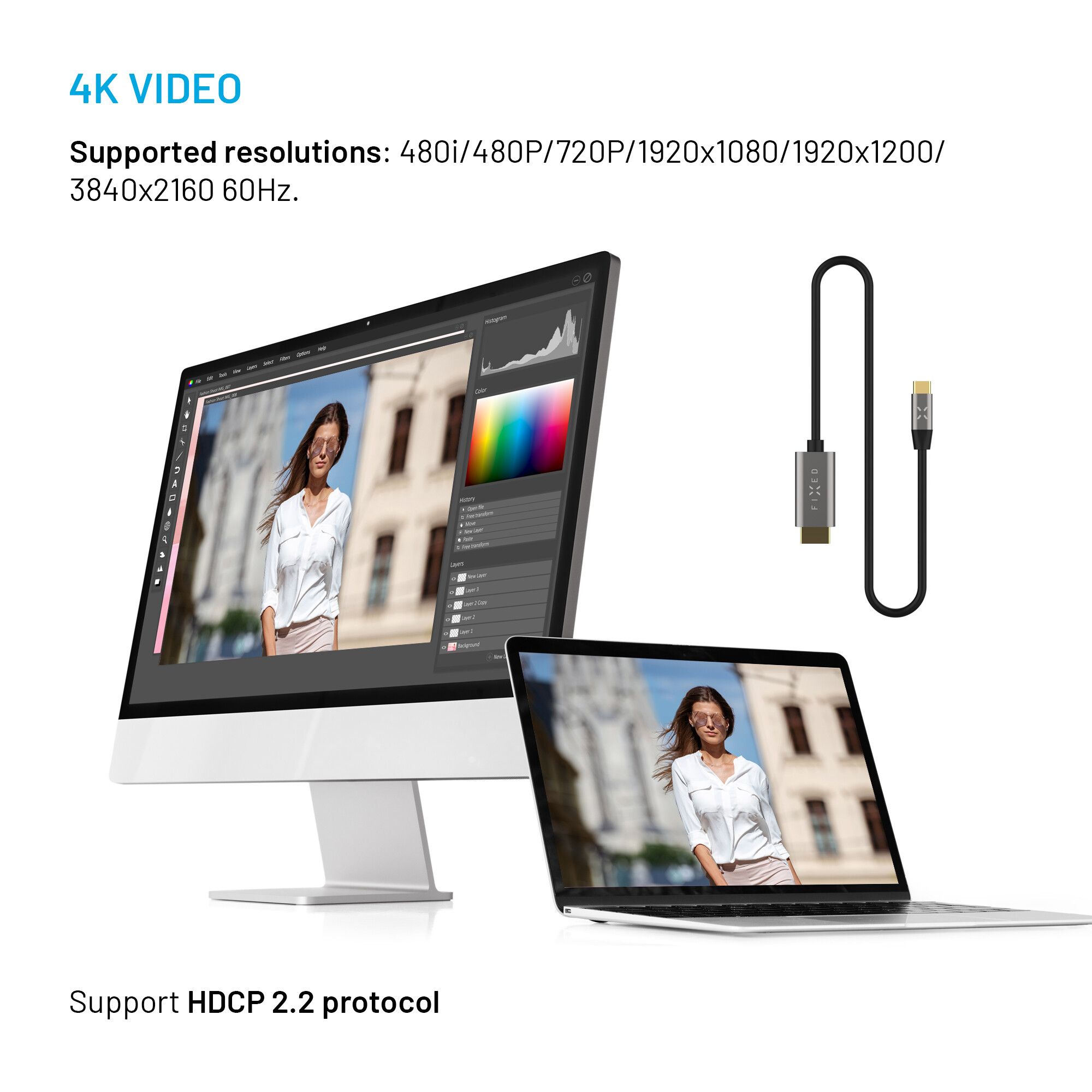 FIXED USB-C / HDMI 4K/60 Hz USB 3.1 Gen2 kabel 2m Svart