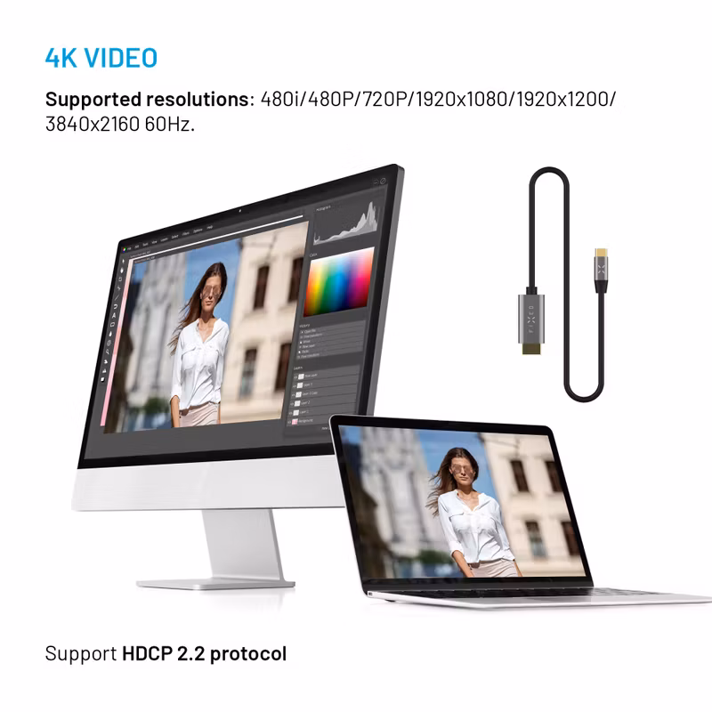 FIXED USB-C / HDMI 4K/60 Hz USB 3.1 Gen2 kabel 2m Svart