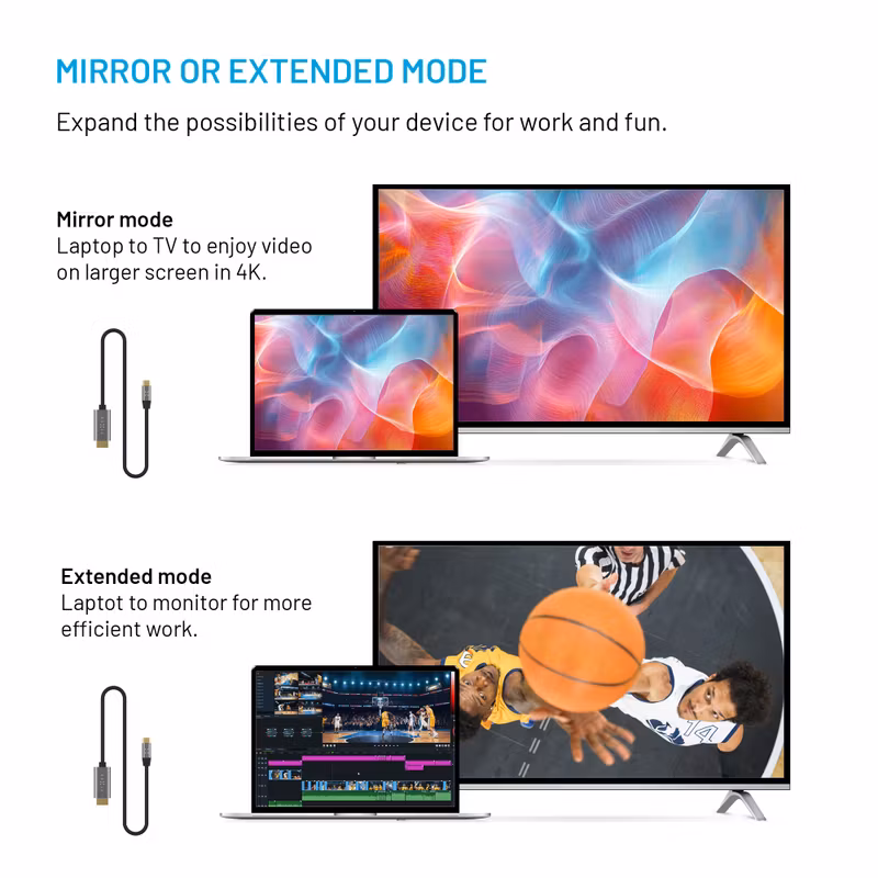 FIXED USB-C / HDMI 4K/60 Hz USB 3.1 Gen2 kabel 2m Svart