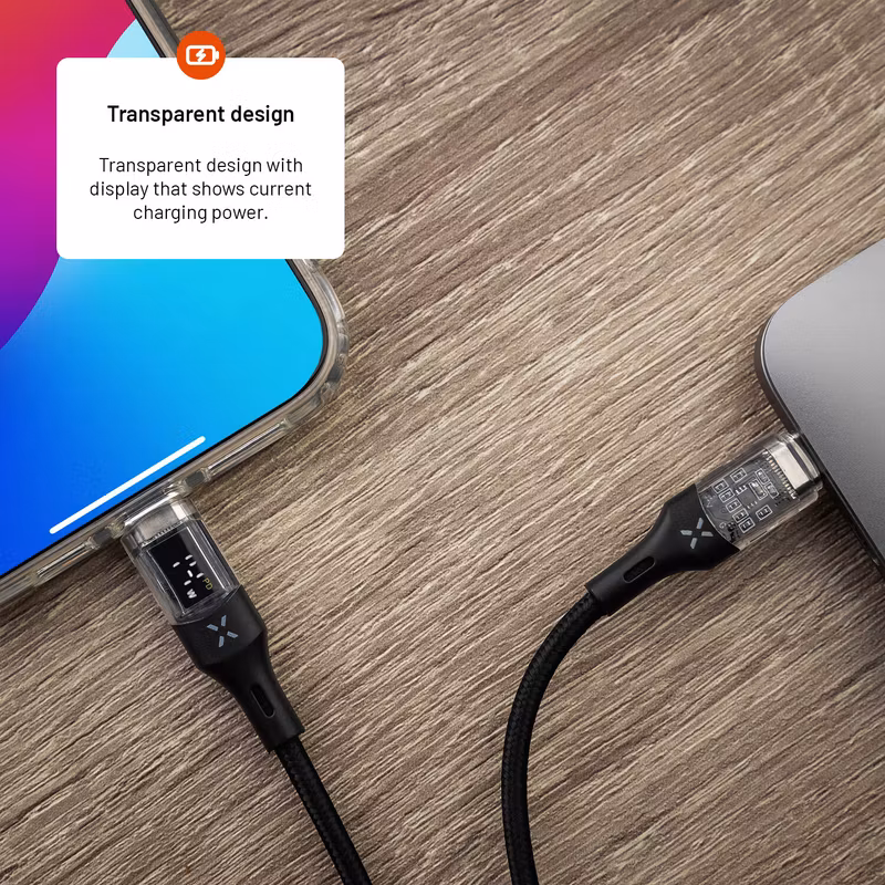 FIXED LED Laddningsdisplay USB-C/C 100W kabel 2m Svart