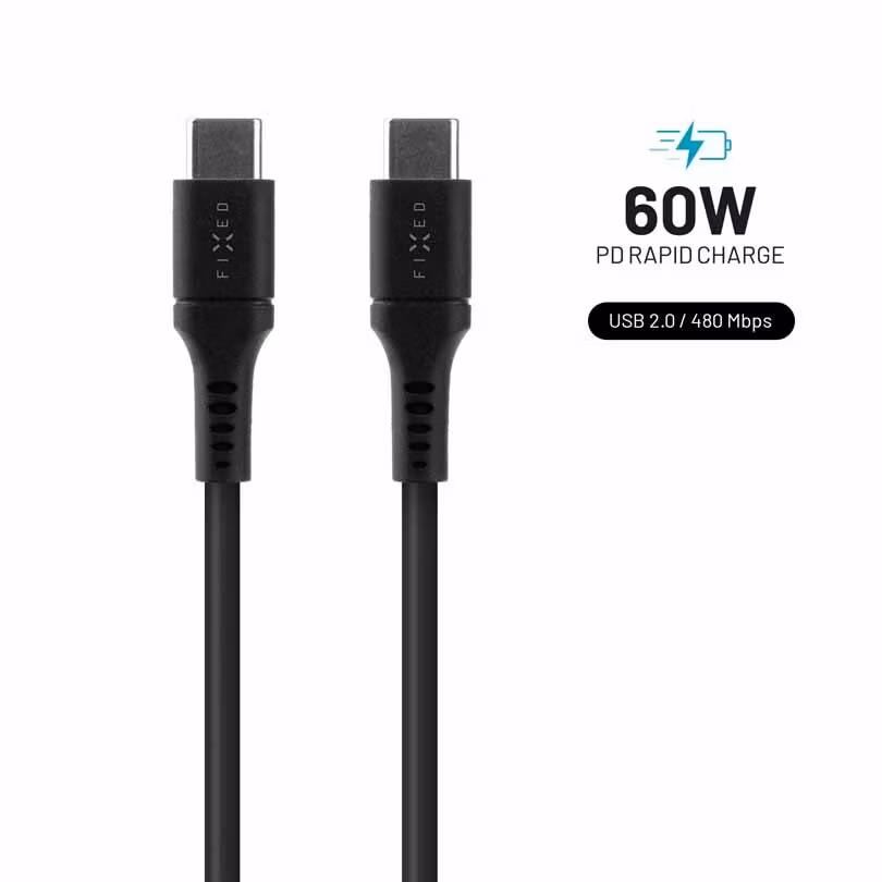 FIXED LIQUID silikonkabel 60W USB-C/C 1.2m Svart