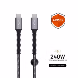 FIXED ARMOR 240W USB-C/C flätad kabel 2m Grå
