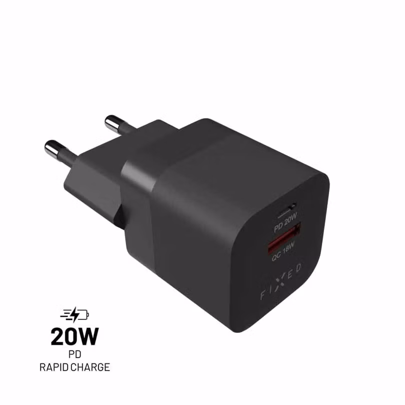 FIXED Snabb Mini Hemladdare 20W USB-C PD/USB-A Svart