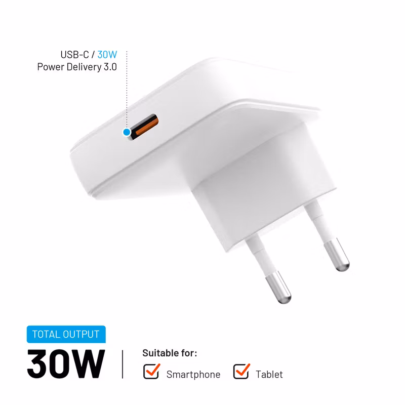 FIXED Slim GaN 90 Super Snabb 1x USB-C laddare 30W Vit