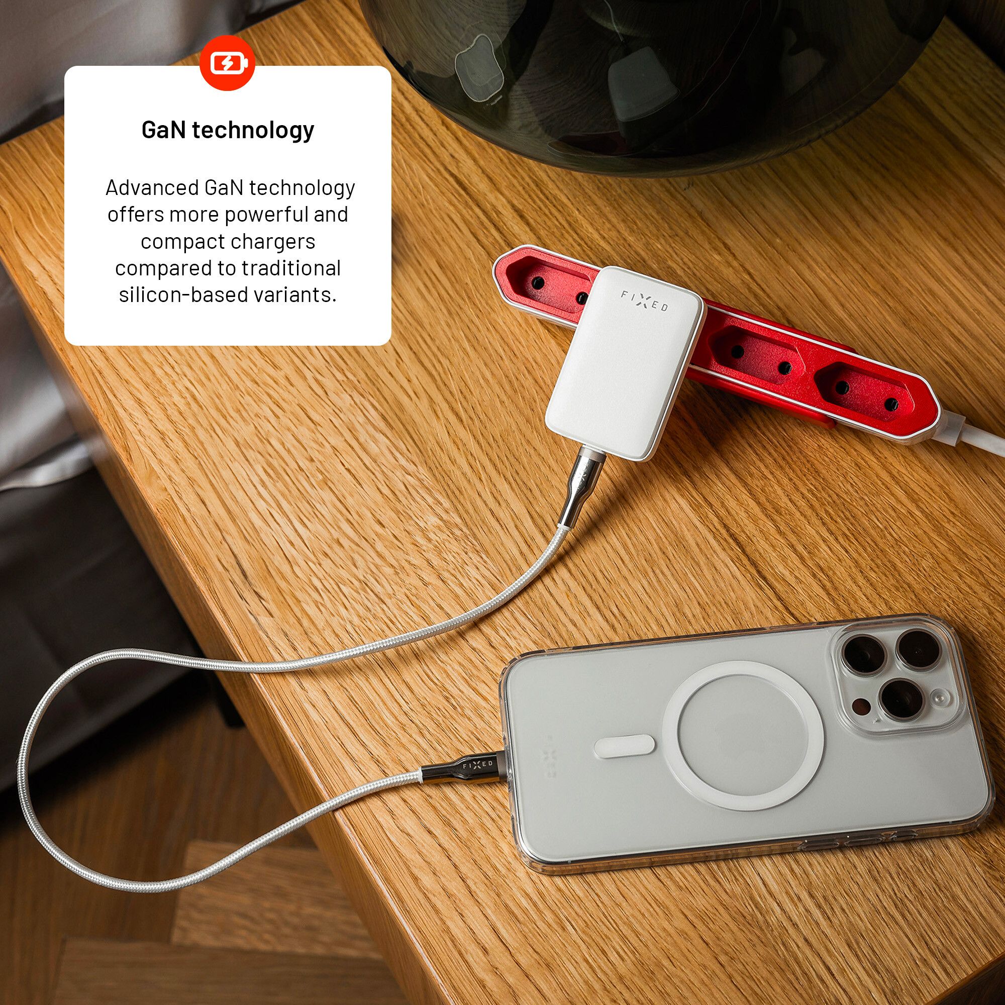 FIXED Slim GaN 90 Super Snabb 1x USB-C laddare 30W Vit