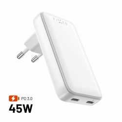 FIXED Slim GaN 90 Super Snabb 2x USB-C laddare 45W Vit