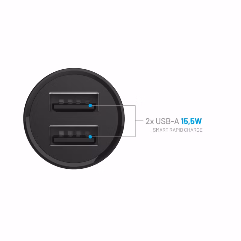 FIXED Mini Billaddare 2xUSB-A 15W 12/24V Svart