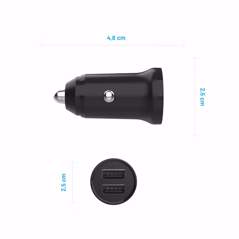 FIXED Mini Billaddare 2xUSB-A 15W 12/24V Svart