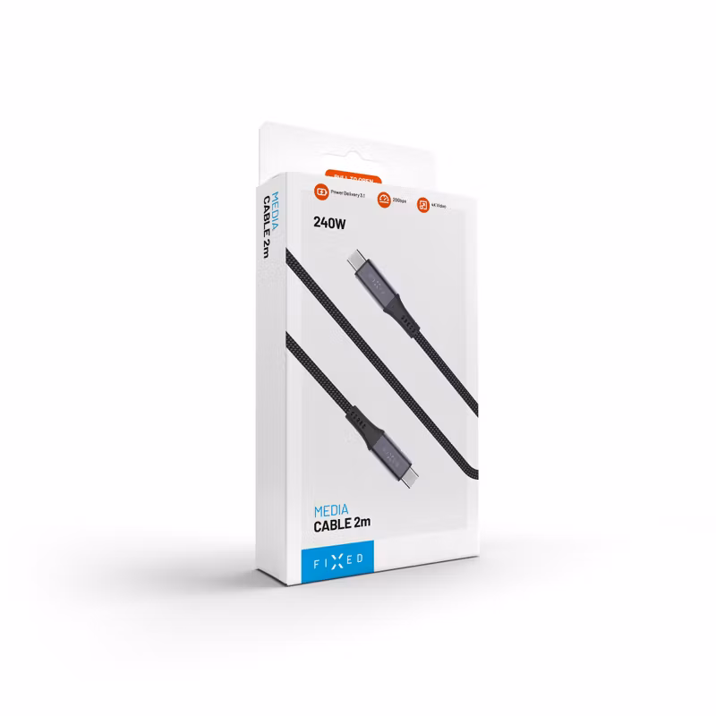 FIXED ARMOR USB 4.0 240W USB-C/C 20Gpbs kabel 2m Grå