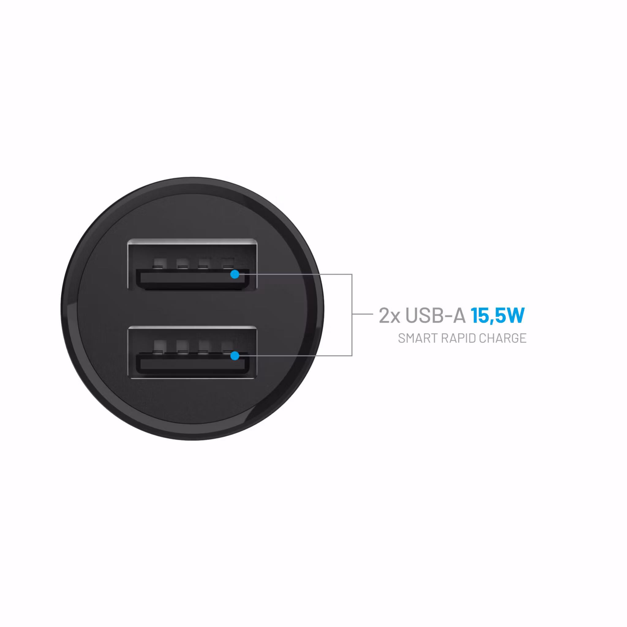 FIXED Mini Billaddare 2x USB-A 15W/Lightning kabel 1m