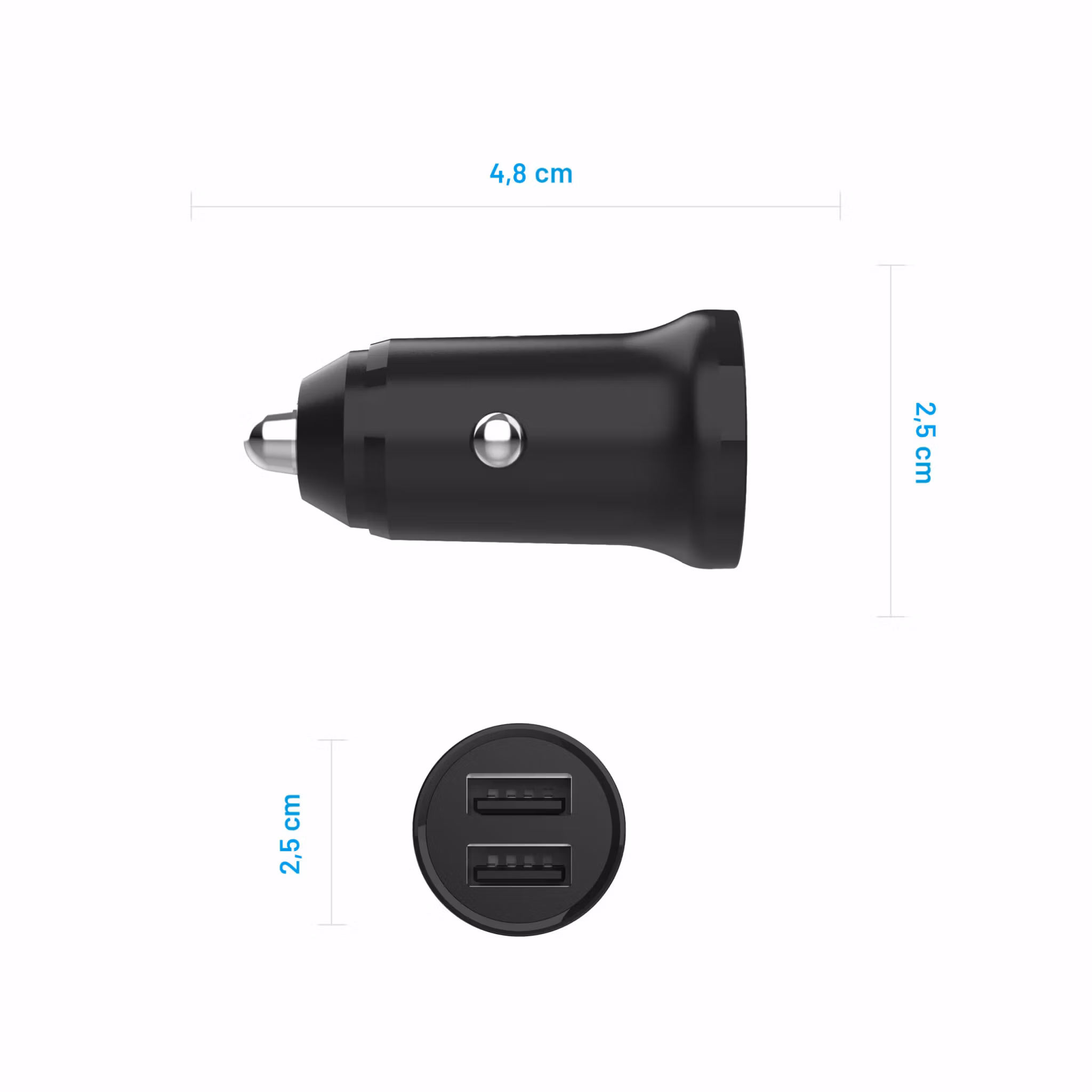 FIXED Mini Billaddare 2x USB-A 15W/Lightning kabel 1m