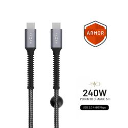 FIXED ARMOR 240W USB-C/C flätad kabel 1.2m Grå