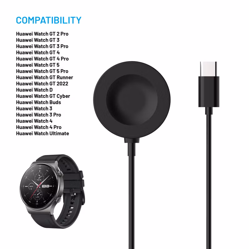 FIXED USB-C Laddningskabel Huawei Watch GT-serien Svart