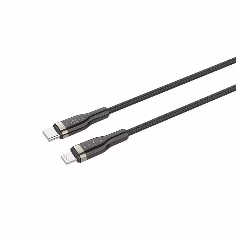 FIXED METAL USB-C/Lightning MFI flätad kabel 2m Svart