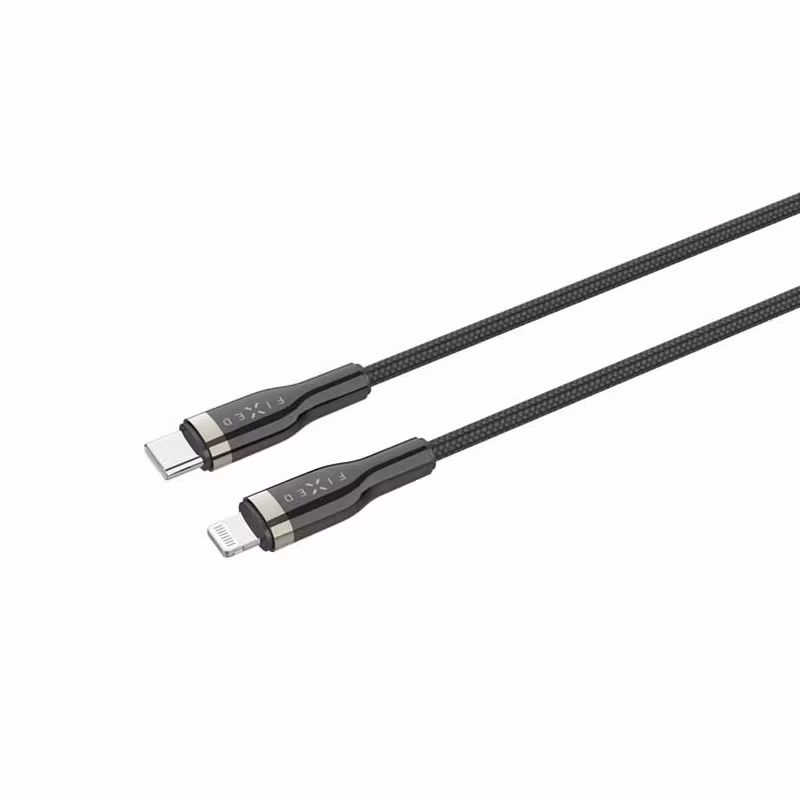 FIXED METAL USB-C/Lightning MFI flätad kabel 2m Svart