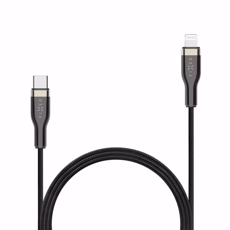 FIXED METAL USB-C/Lightning MFI flätad kabel 2m Svart