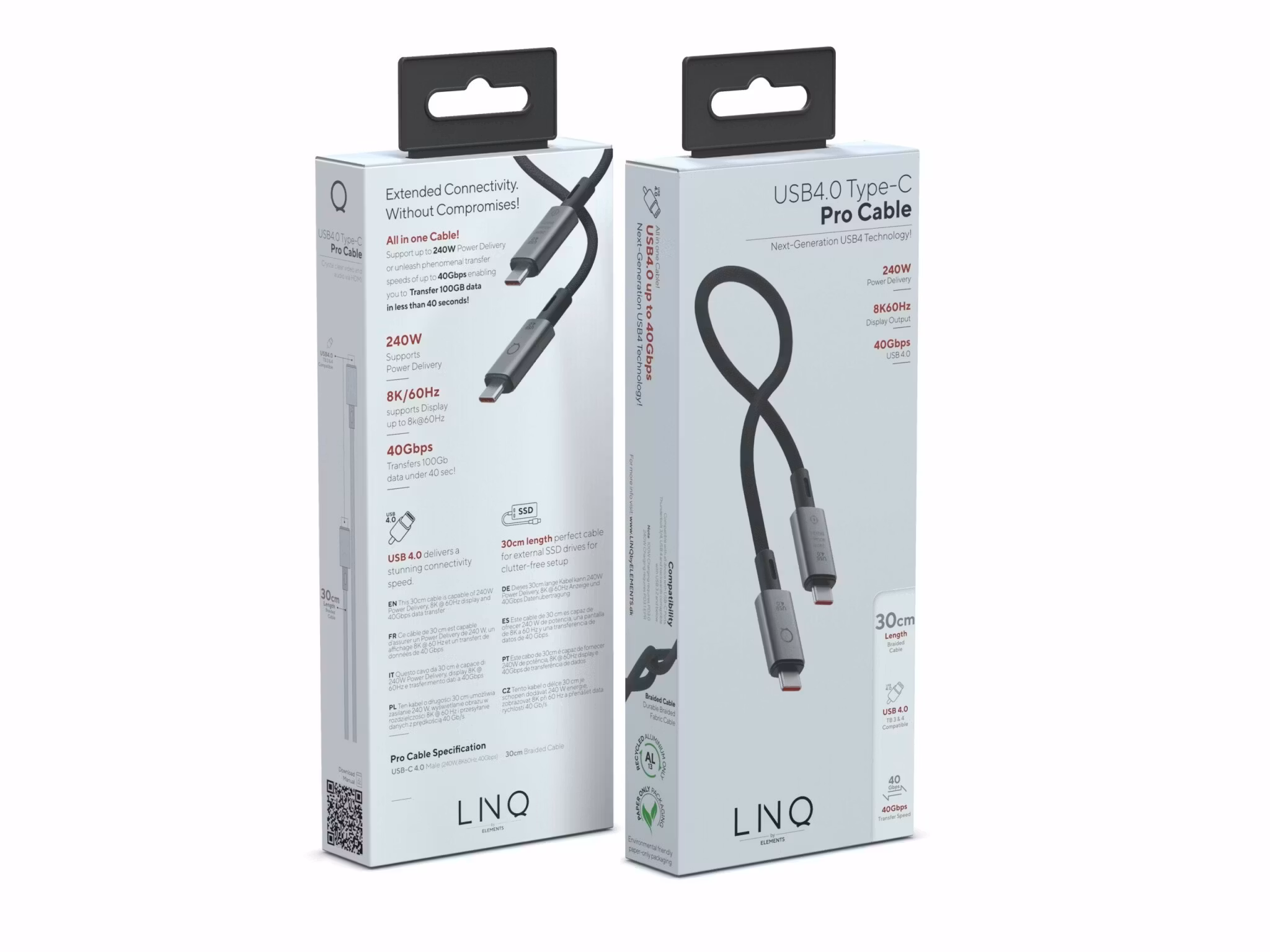 Linq USB-C kabel 30cm USB 4.0 240W/40Gbps PD3.1EPR