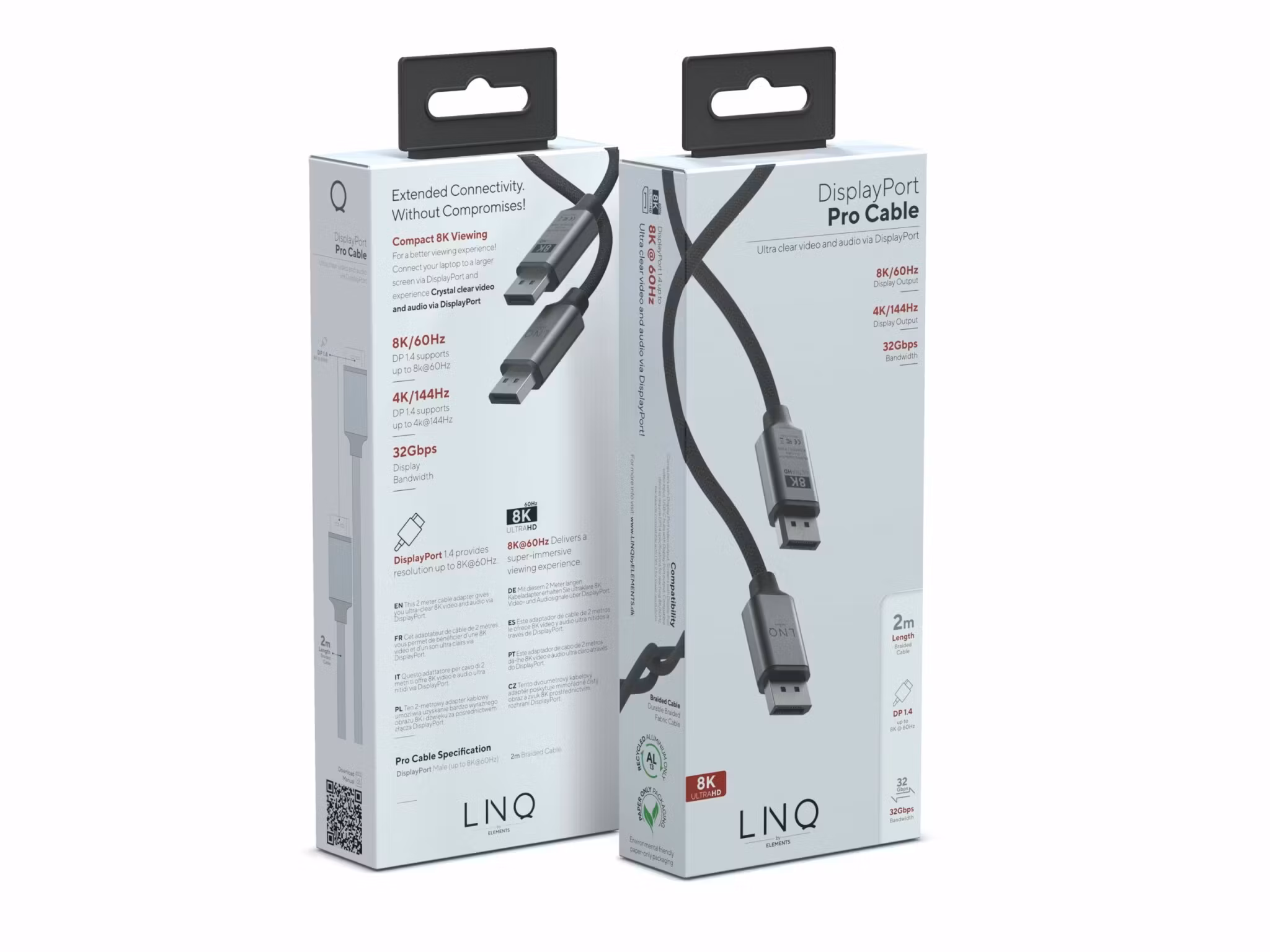 Linq Display Port 8K/60Hz kabel 2m Svart