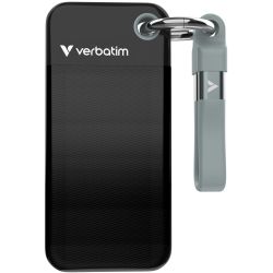 Verbatim Pocket SSD 1 TB, External SSD (black/grey, USB-C 3.2 Gen 2 (10 Gbit/s), with key ring and cable holder)