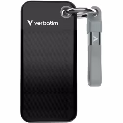 Verbatim Pocket SSD 1 TB, External SSD (black/grey, USB-C 3.2 Gen 2 (10 Gbit/s), with key ring and cable holder)