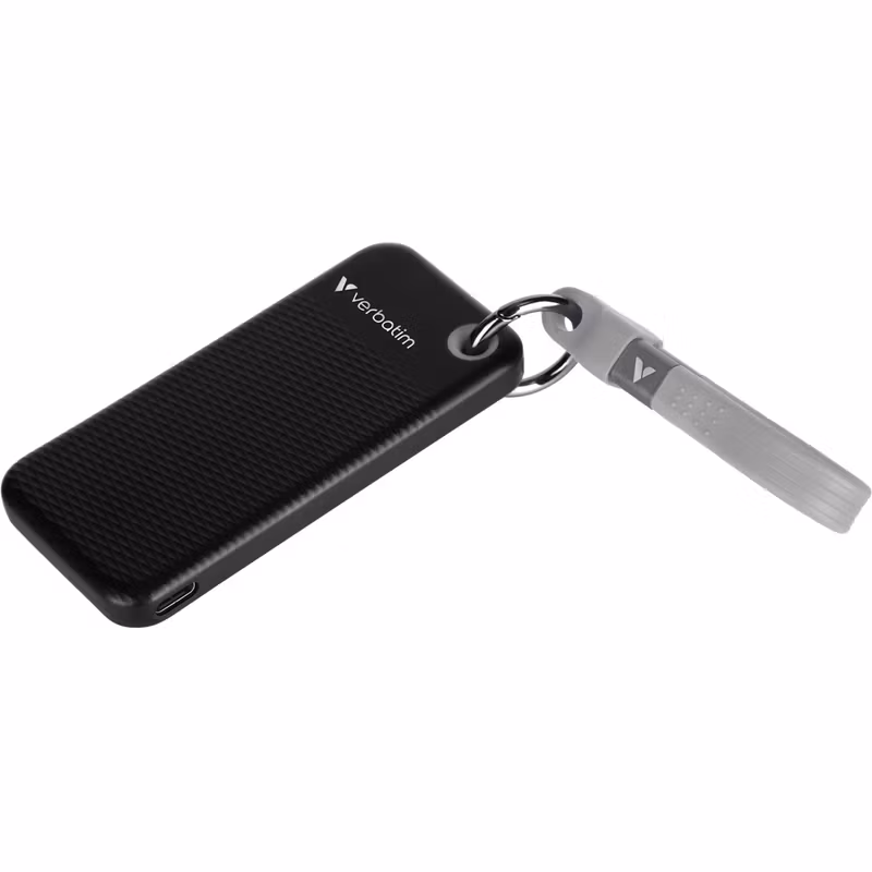 Verbatim Pocket SSD 1 TB, External SSD (black/grey, USB-C 3.2 Gen 2 (10 Gbit/s), with key ring and cable holder)