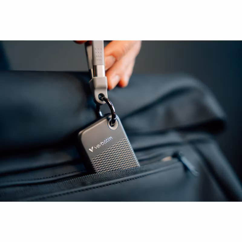 Verbatim Pocket SSD 1 TB, External SSD (black/grey, USB-C 3.2 Gen 2 (10 Gbit/s), with key ring and cable holder)