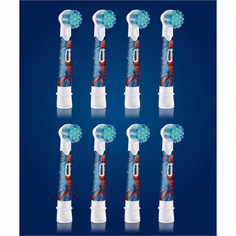Braun Oral-B Kids Spiderman borsthuvuden, 8-pack (vit, frustration-free-förpackning)