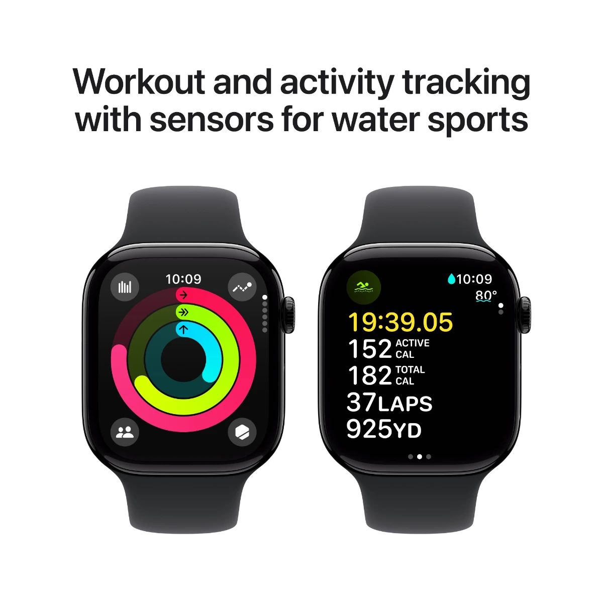 Apple Watch Series 10 GPS + Cell 46 mm Jetblack aluminiumcase Svart sportband - S/M