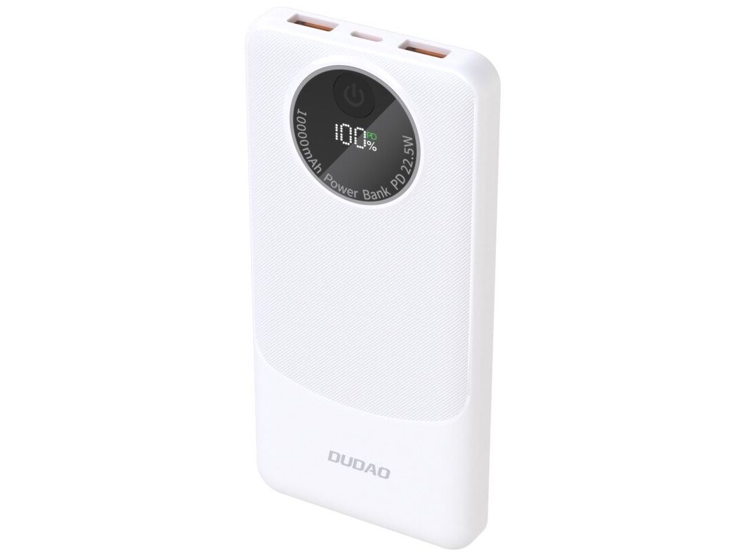 Dudao K12 Powerbank 10 000 mAh 22.5W Snabbladdning USB-A & USB-C Vit