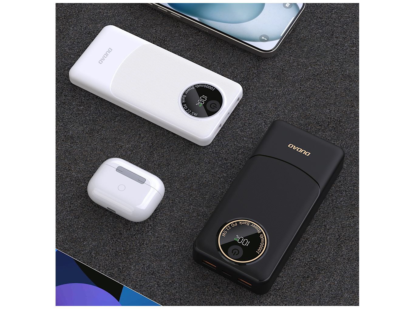 Dudao K12 Powerbank 10 000 mAh 22.5W Snabbladdning USB-A & USB-C Vit