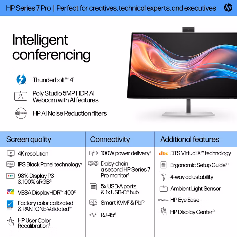 HP Series 7 Pro 27" 4K Conferencing Monitor 727pm