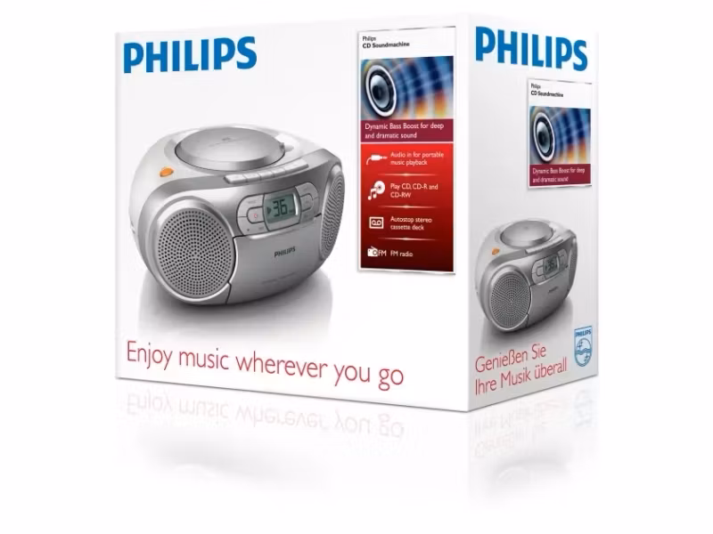 Philips AZ127 Boombox bärbar CD-spelare med kassettdäck Silver