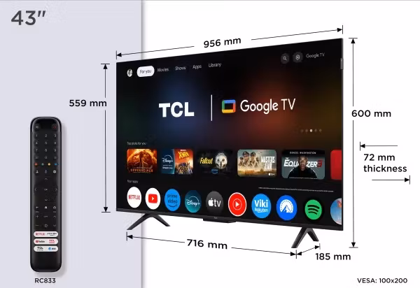 TCL 43P7K 43" 4K UHD LED-bakbelyst LCD TV QLED Smart TV