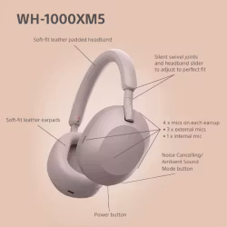 Sony WH-1000XM5 trådlösa brusreducerande hörlurar Smoky Pink