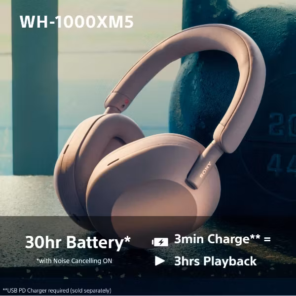 Sony WH-1000XM5 trådlösa brusreducerande hörlurar Smoky Pink