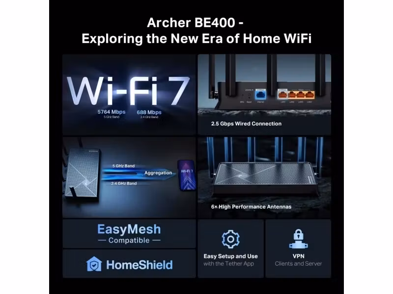 TP-Link Archer BE400 Wi-Fi 7 Trådlös Router