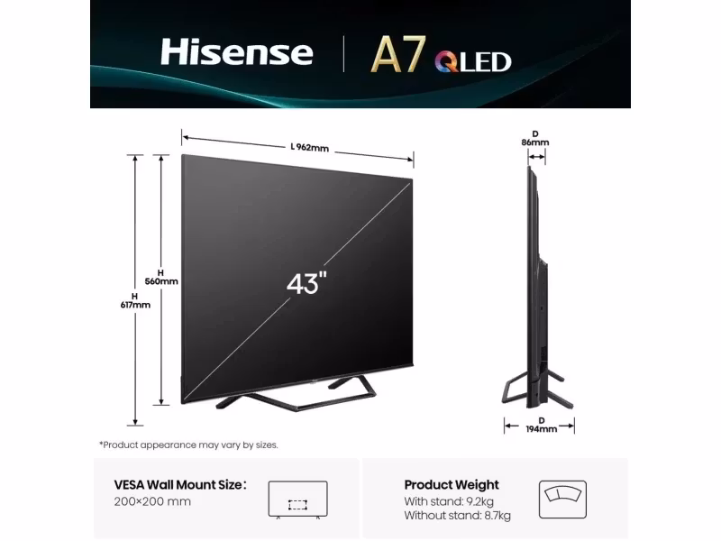 Hisense 43A7Q 43" 4K Ultra HD Smart TV Wi-Fi