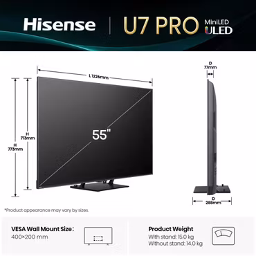 Hisense 55U7Q PRO 55" 4K Ultra HD Smart TV Wi-Fi Black Mini LED PRO