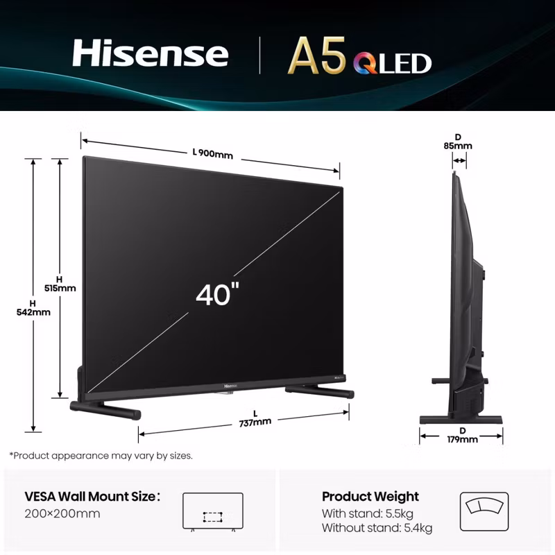 Hisense 40A5Q 40" Full HD QLED Smart TV Wi-Fi Black