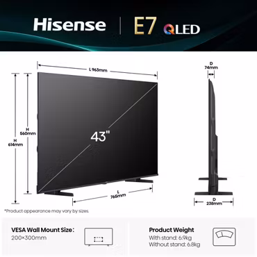 Hisense 43E77Q 43" 4K Ultra HD Smart TV Wi-Fi  QLED Smart TV