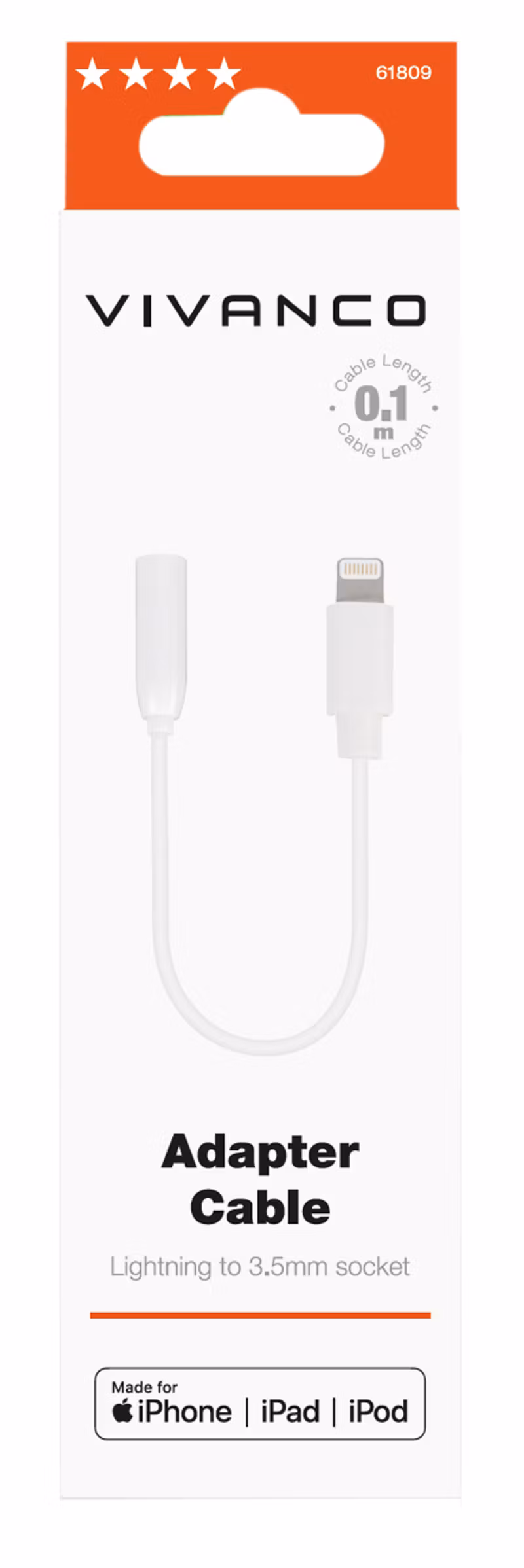 Vivanco Ljudadapter Lightning MFI till 3.5mm hona 10cm Vit