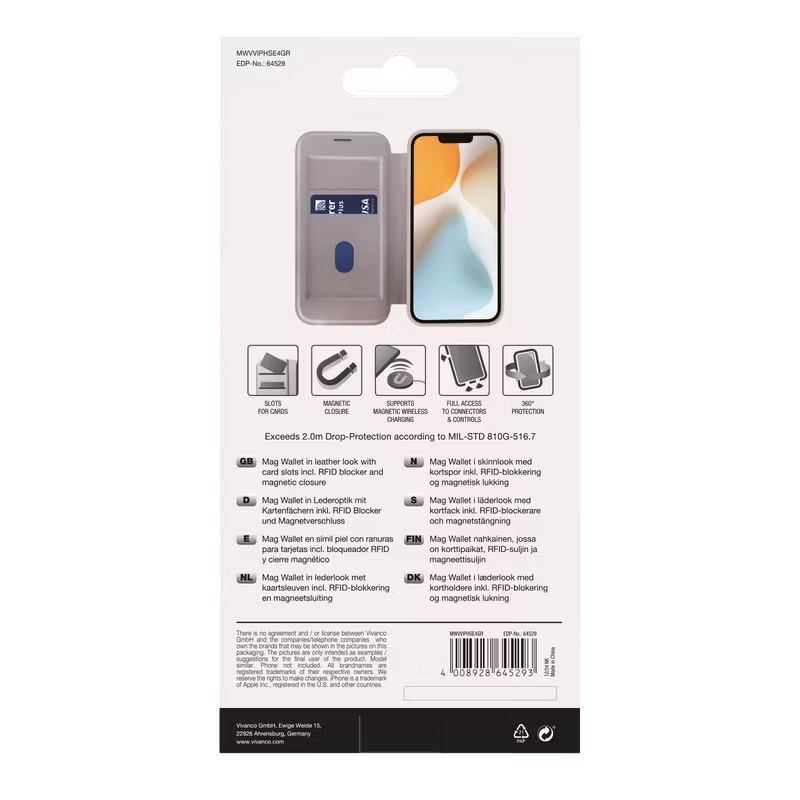 Vivanco Mag Wallet Plånboksfodral Apple iPhone 16e Greige