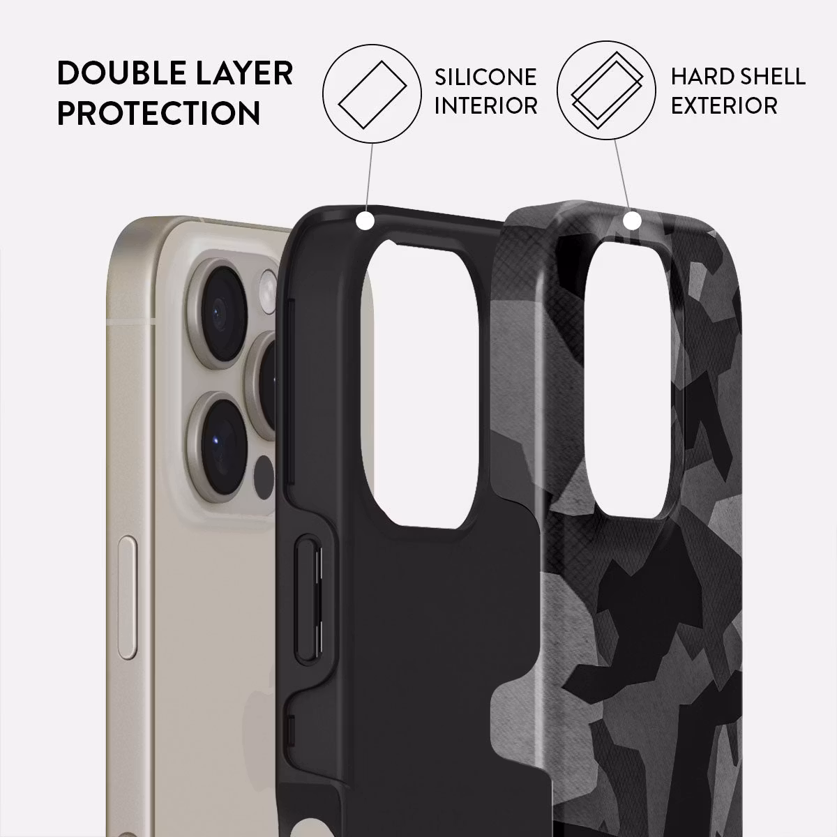 Burga Night Black Camo - Apple iPhone 15 Tough MagSafe Skyddsskal