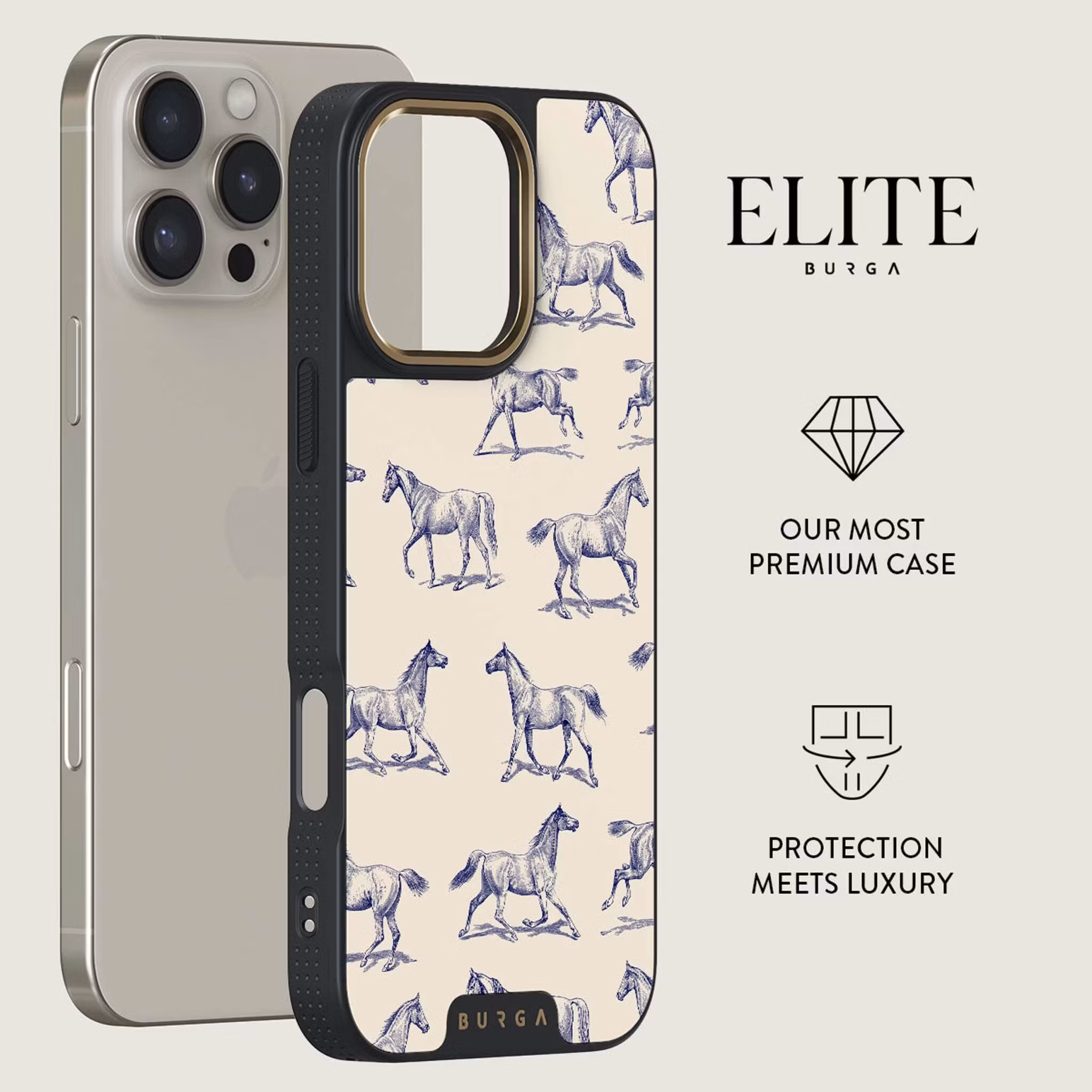 Burga Derby Race - Apple iPhone 16 Pro Max Skyddsskal Elite Magsafe Svart/Guld