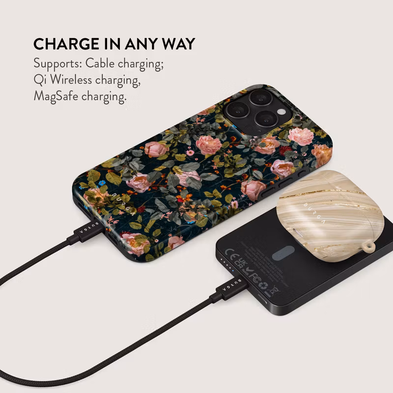 Burga Bloomy Garden - MagSafe Power Bank 5000 mAh Metallgrå